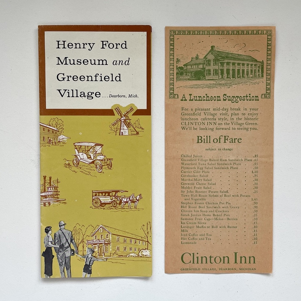 Vintage Henry Ford Museum and Greenfield Village Brochure With Luncheon Menu